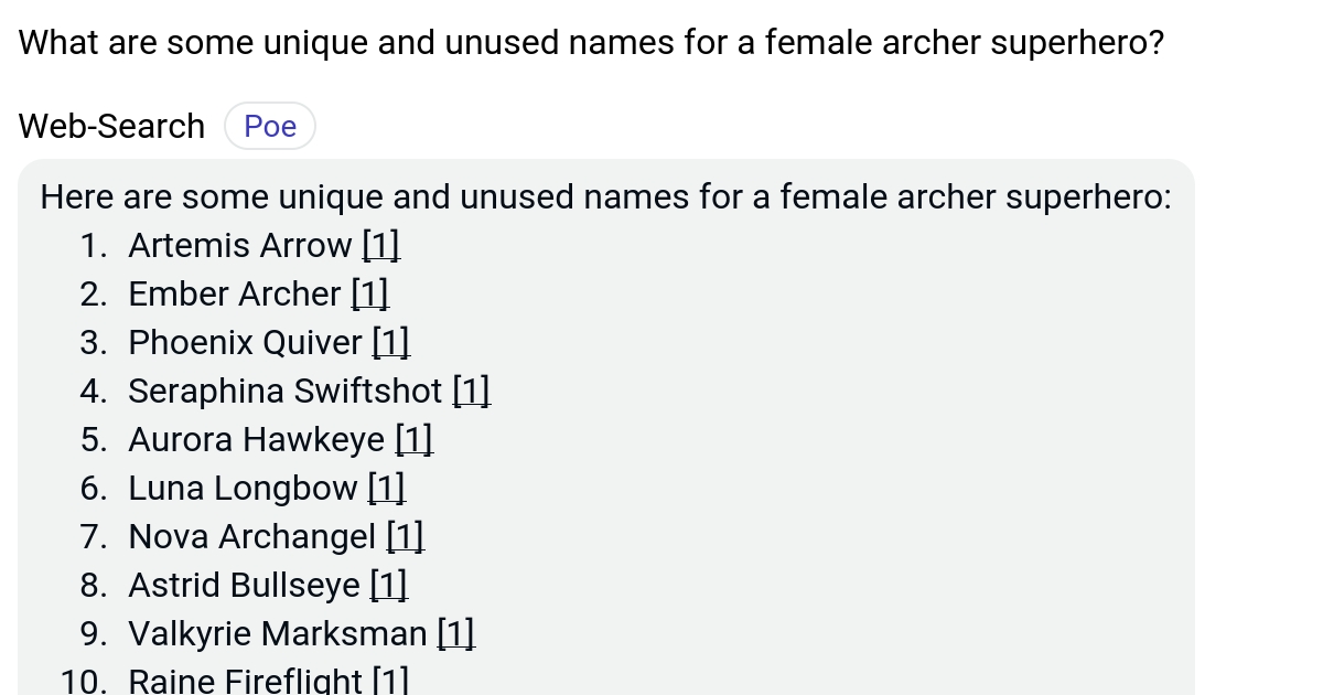 What are some unique and unused names for a female archer superhero? Poe
