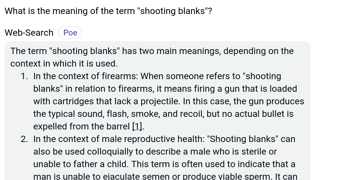 What is the meaning of the term "shooting blanks"? Poe