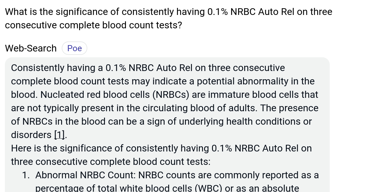 What is the significance of consistently having 0.1 NRBC Auto Rel on