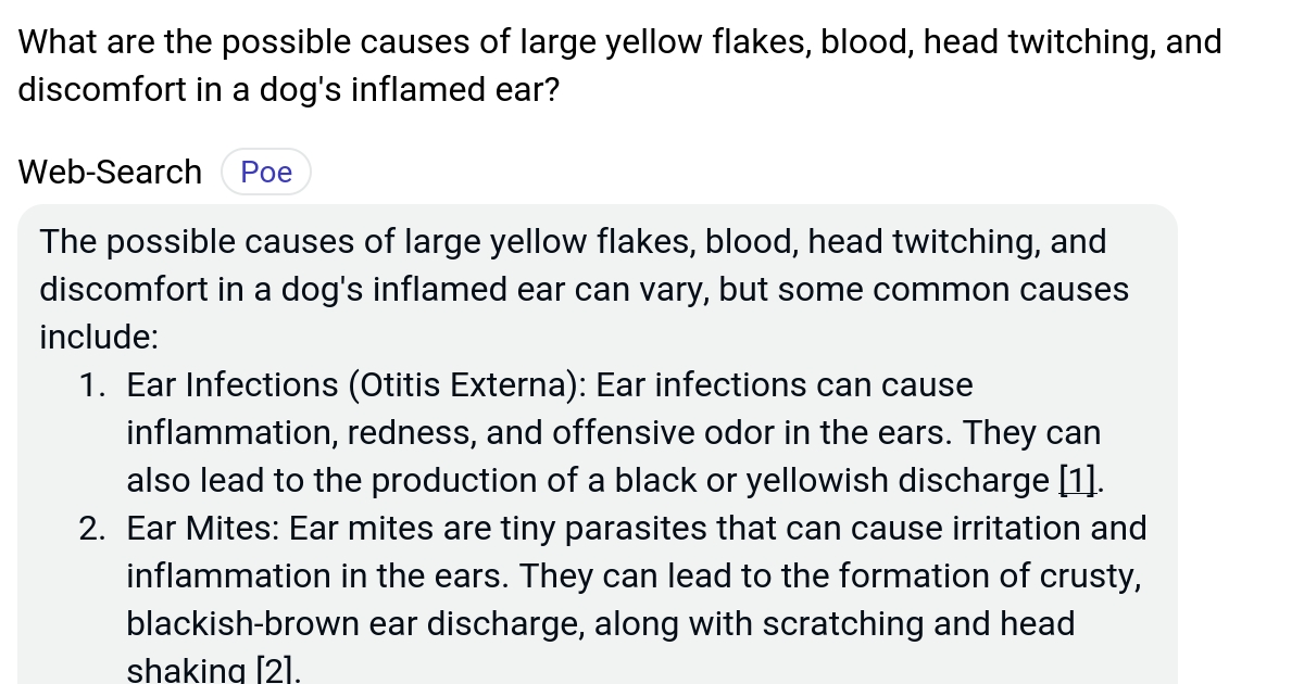 What are the possible causes of large yellow flakes, blood, head