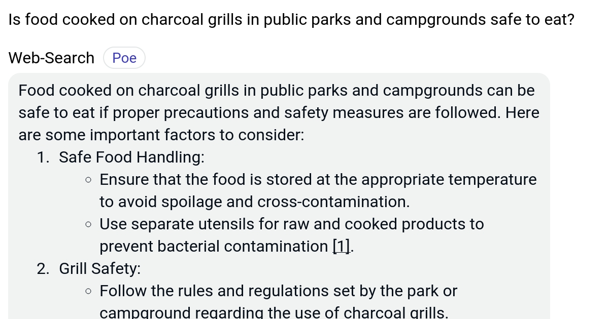 Is food cooked on charcoal grills in public parks and campgrounds safe