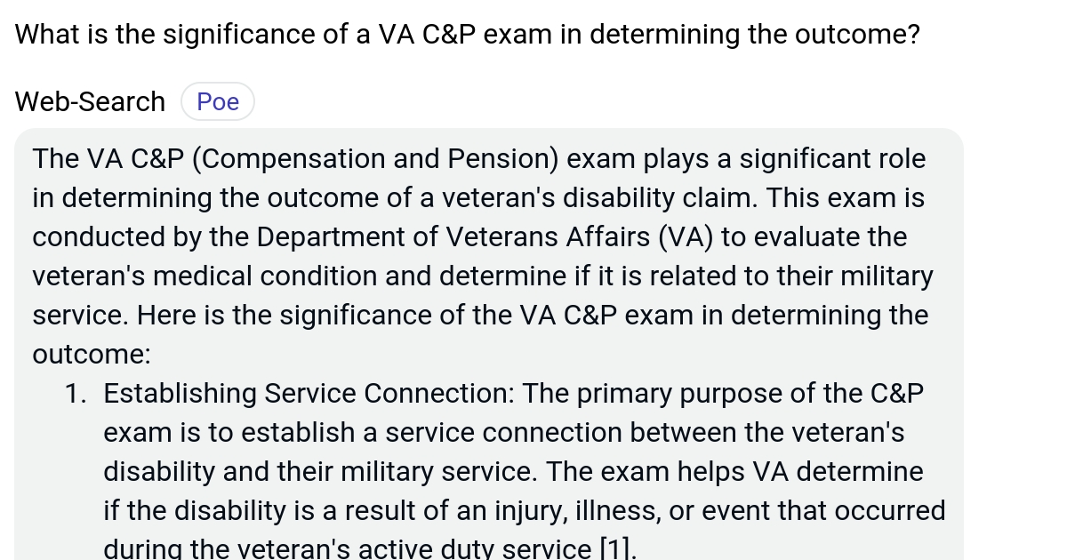 What is the significance of a VA C&P exam in determining the Poe