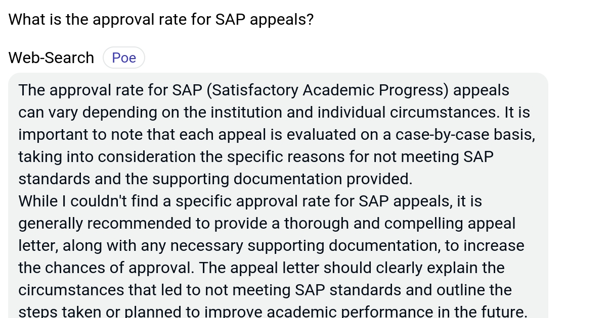 What is the approval rate for SAP appeals? Poe