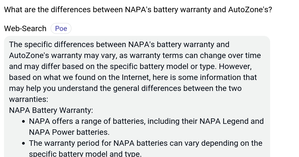 What are the differences between NAPA's battery warranty and AutoZone's