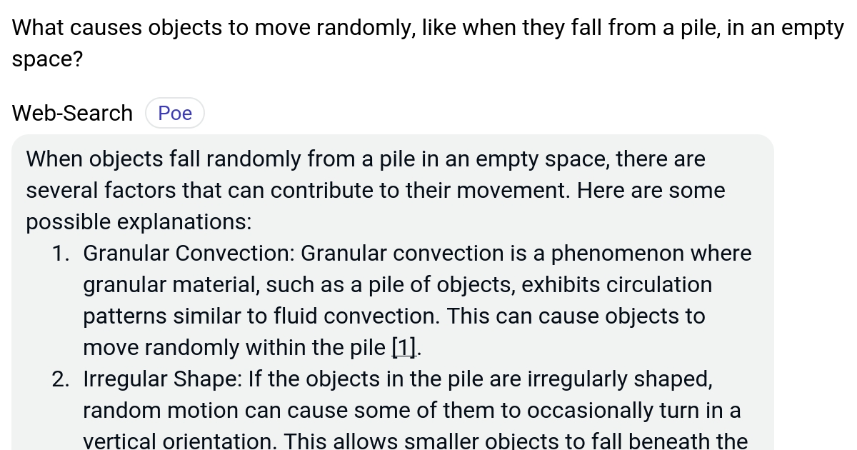 What causes objects to move randomly, like when they fall from a pile, in an empty space? Poe