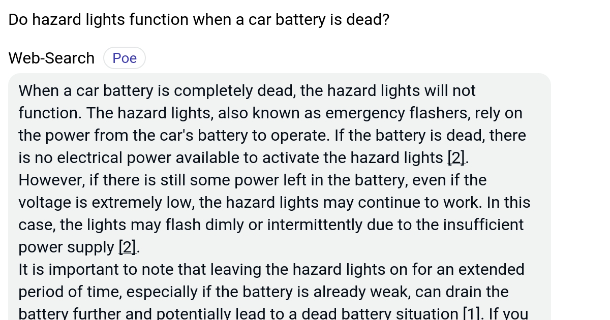 Do hazard lights function when a car battery is dead? Poe