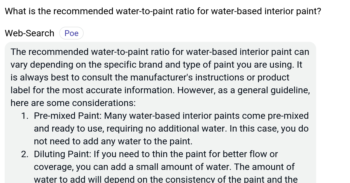 What is the watertopaint ratio for waterbased interior