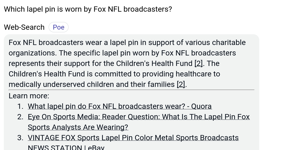 Which lapel pin is worn by Fox NFL broadcasters? Poe