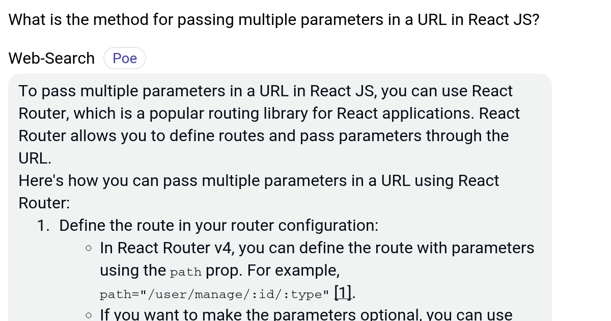 What is the method for passing multiple parameters in a URL in React JS