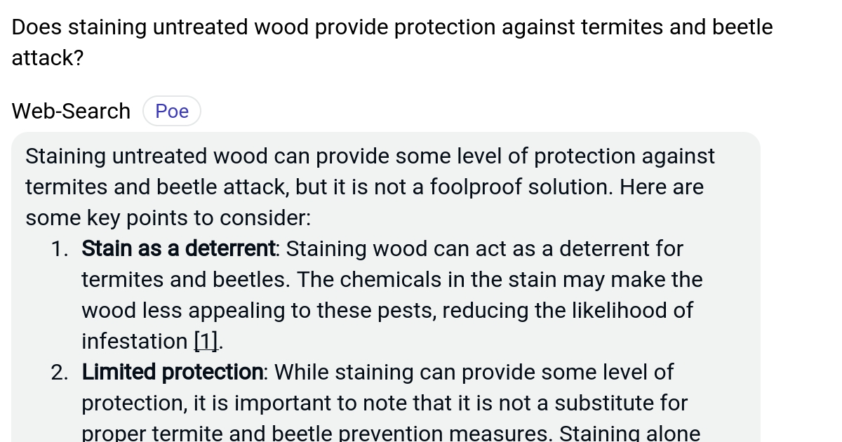 Does staining untreated wood provide protection against termites and