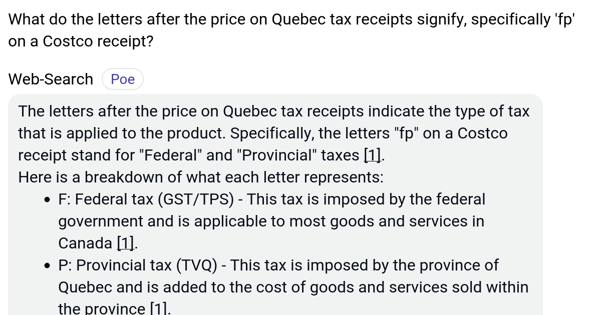 What do the letters after the price on Quebec tax receipts signify
