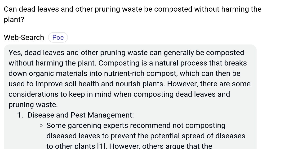 Can dead leaves and other pruning waste be composted without harming