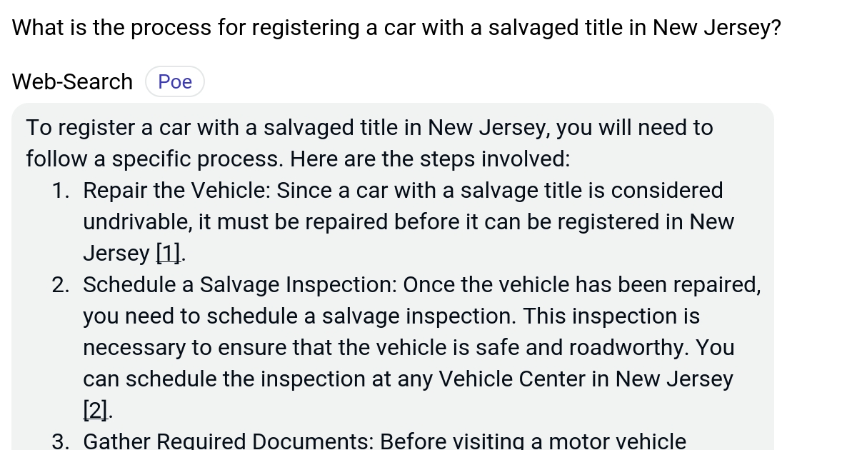 What is the process for registering a car with a salvaged title in New
