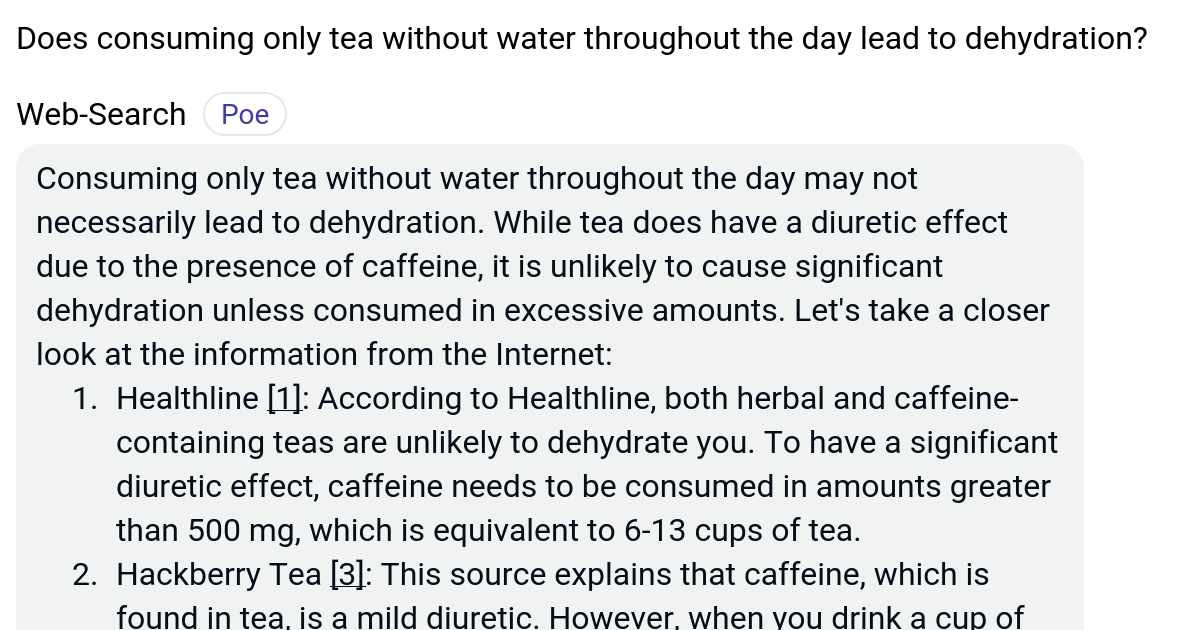 Does consuming only tea without water throughout the day lead to