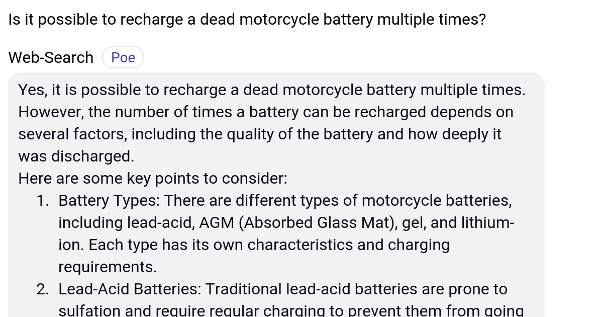 Is it possible to recharge a dead motorcycle battery multiple times? Poe