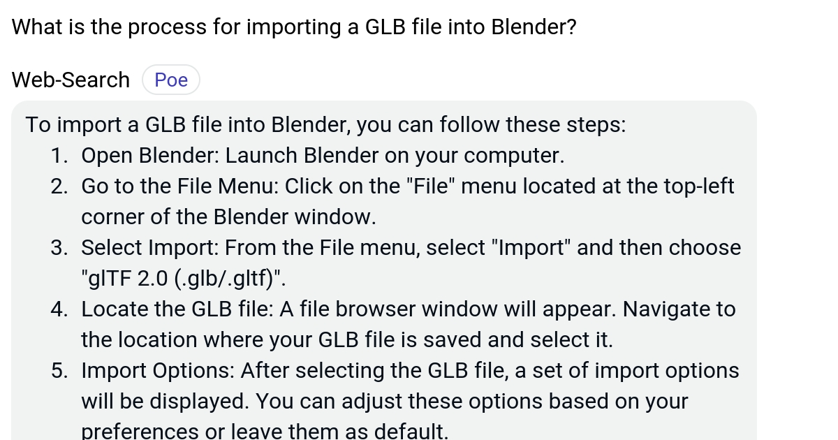 What is the process for importing a GLB file into Blender? Poe