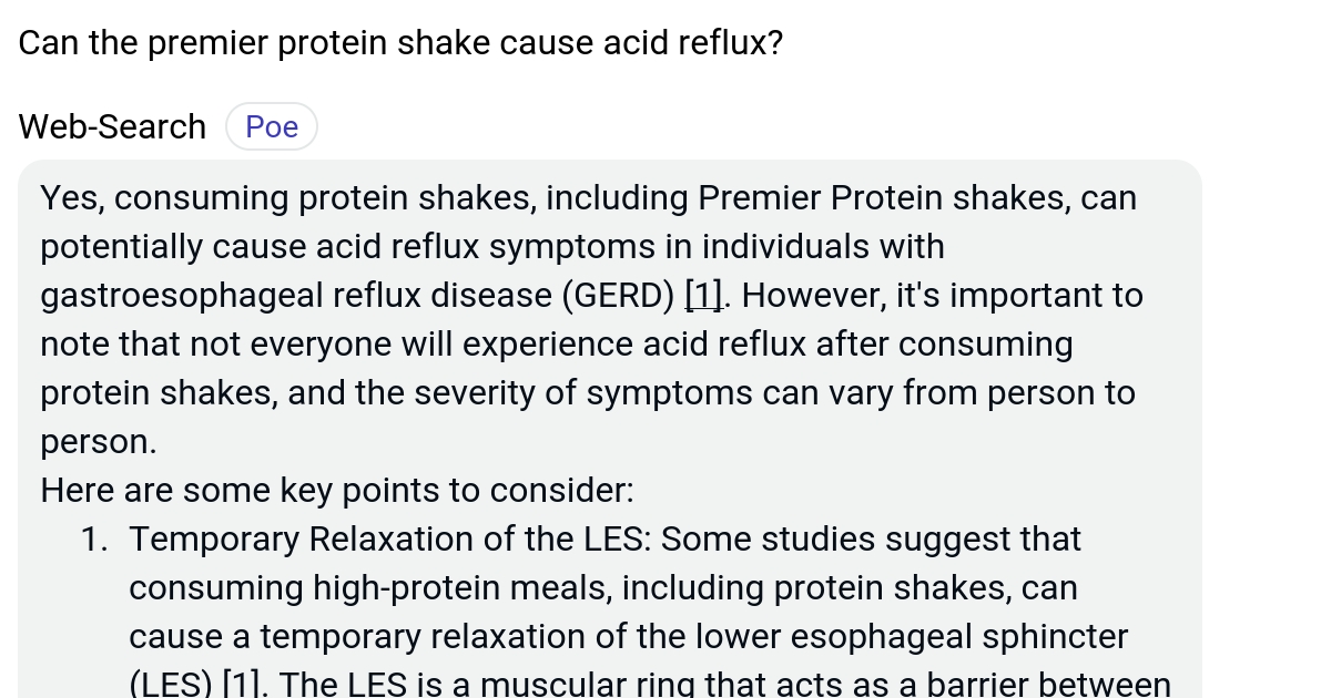 Can the premier protein shake cause acid reflux? Poe