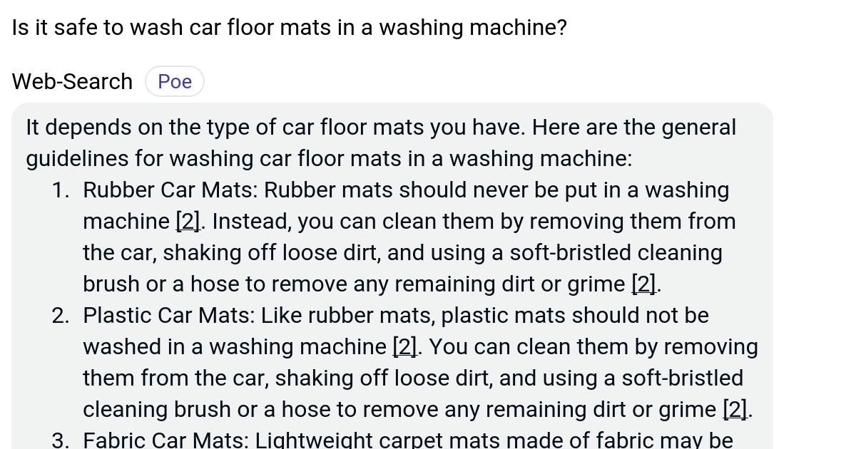 Is it safe to wash car floor mats in a washing machine? Poe