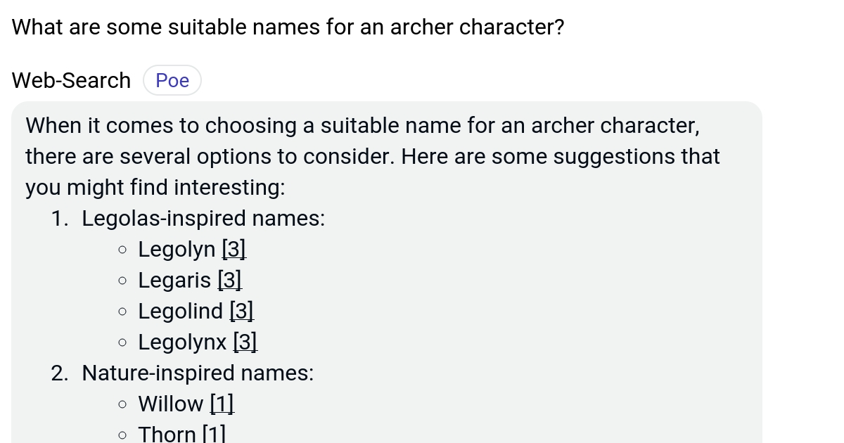 What are some suitable names for an archer character? Poe