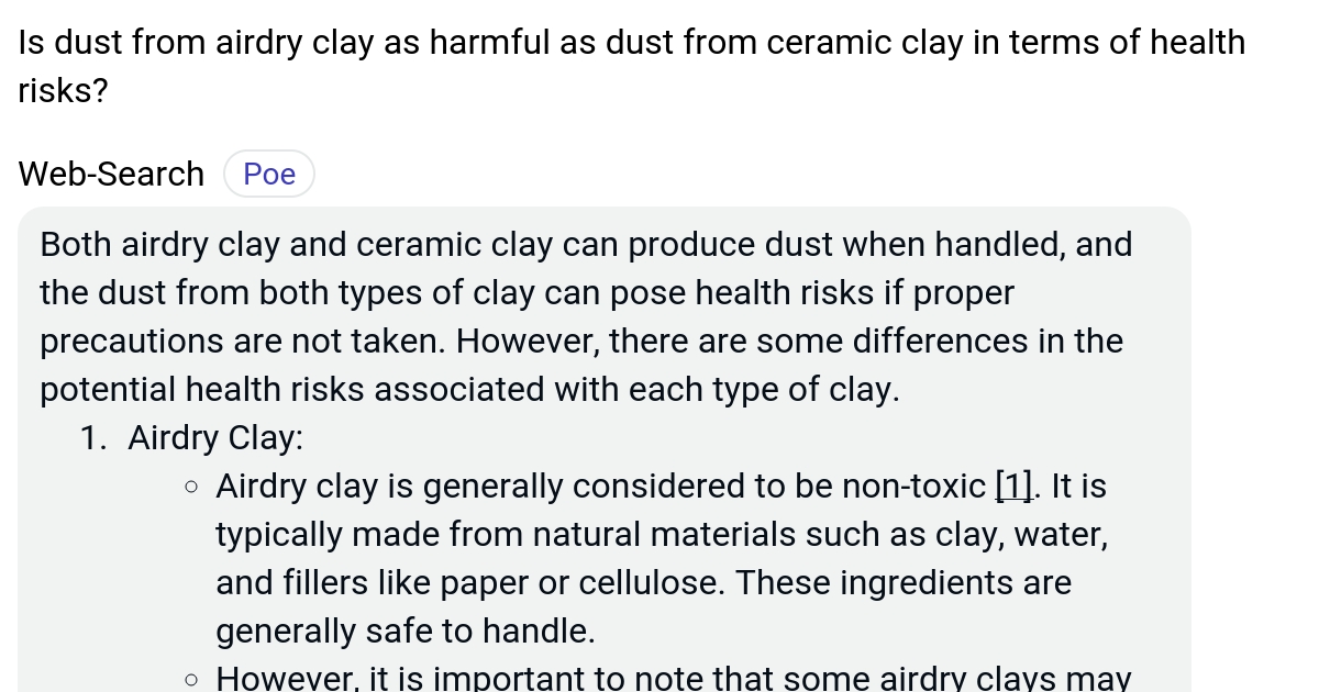 Is dust from airdry clay as harmful as dust from ceramic clay in terms