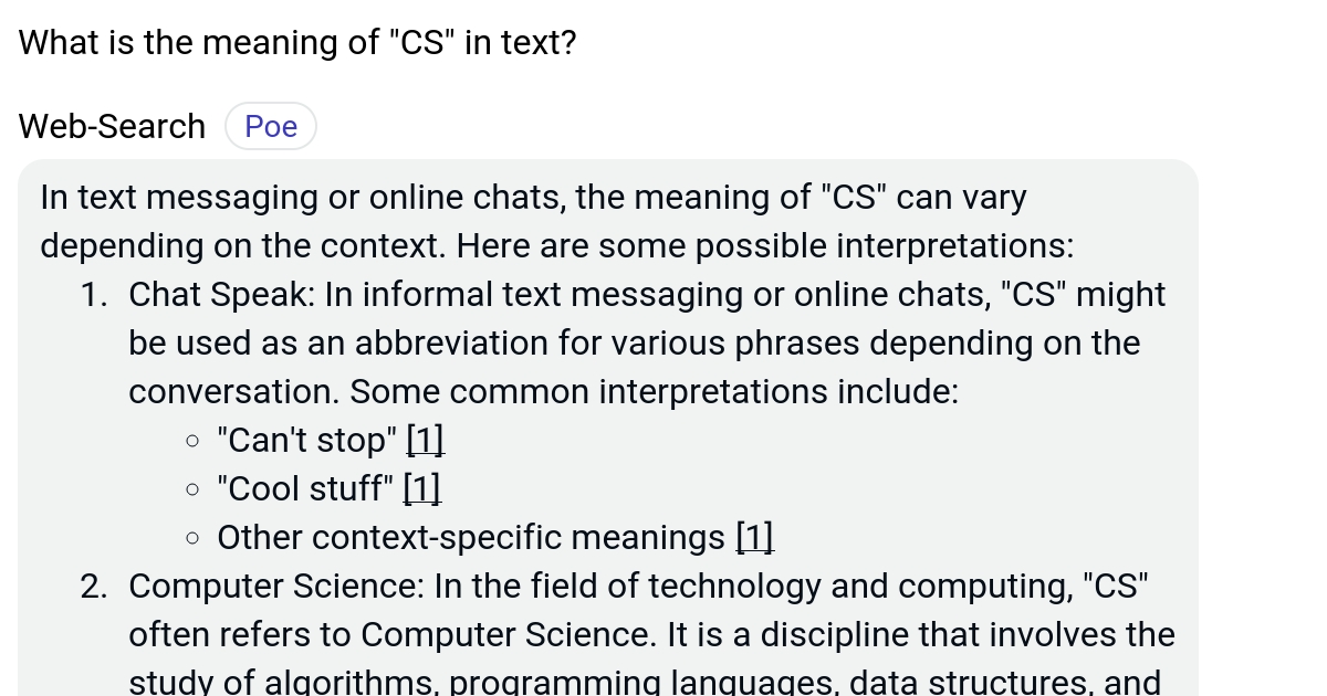 What is the meaning of "CS" in text? Poe