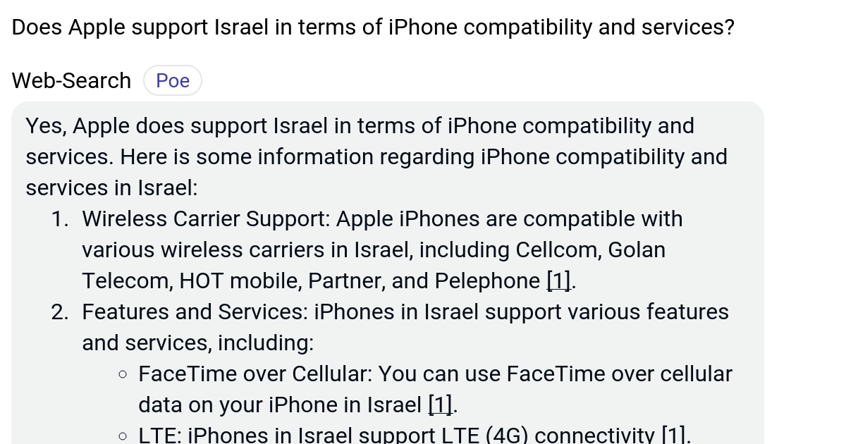 Does Apple support Israel in terms of iPhone compatibility and services