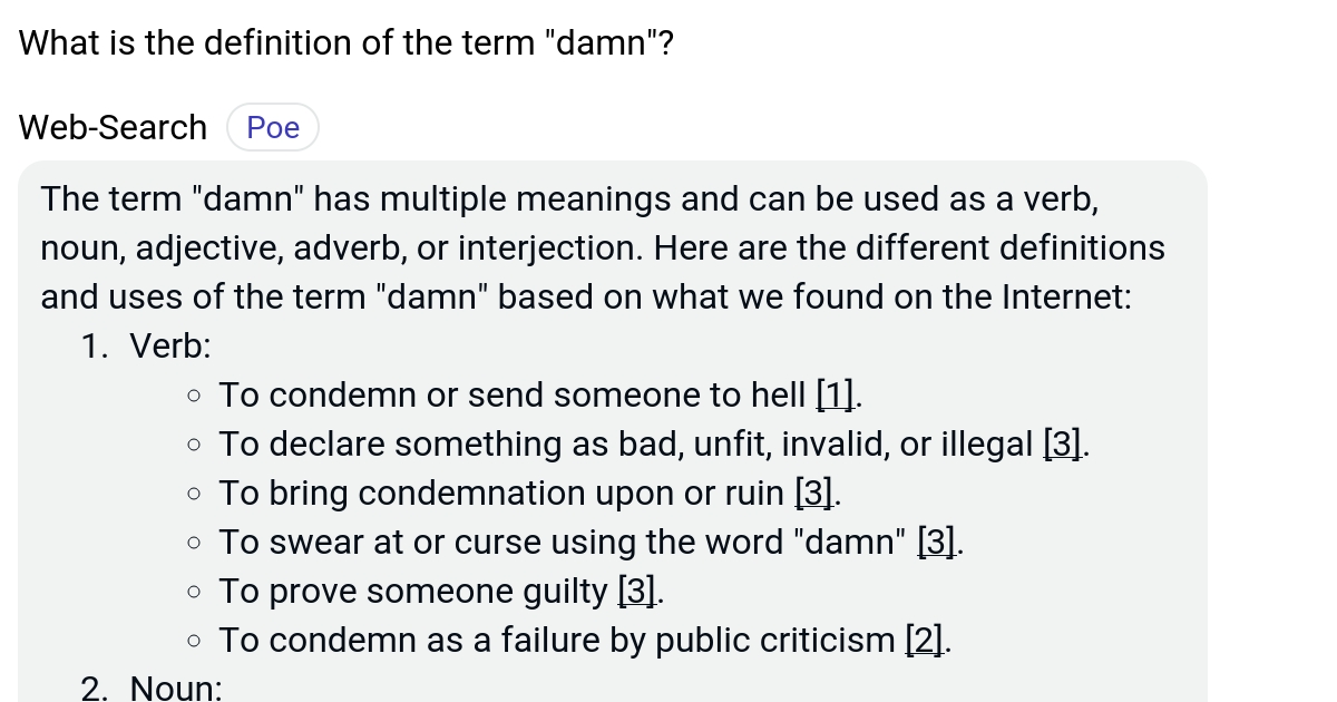 What is the definition of the term "damn"? Poe