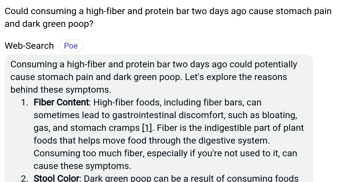 Could consuming a highfiber and protein bar two days ago cause stomach