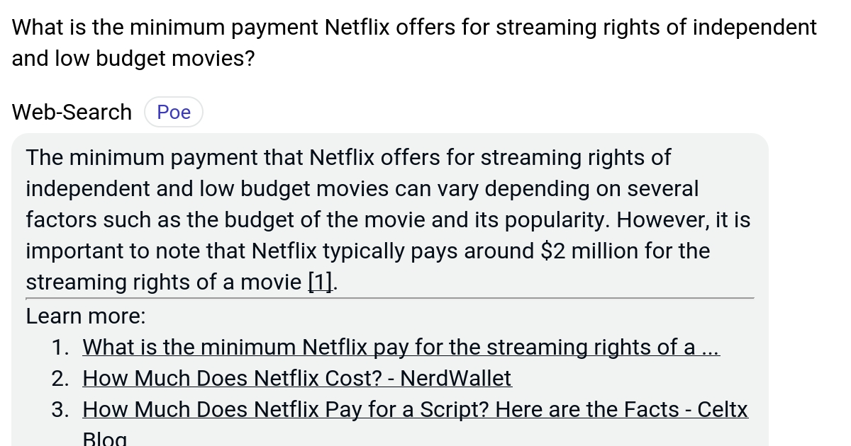 What is the minimum payment Netflix offers for streaming rights of