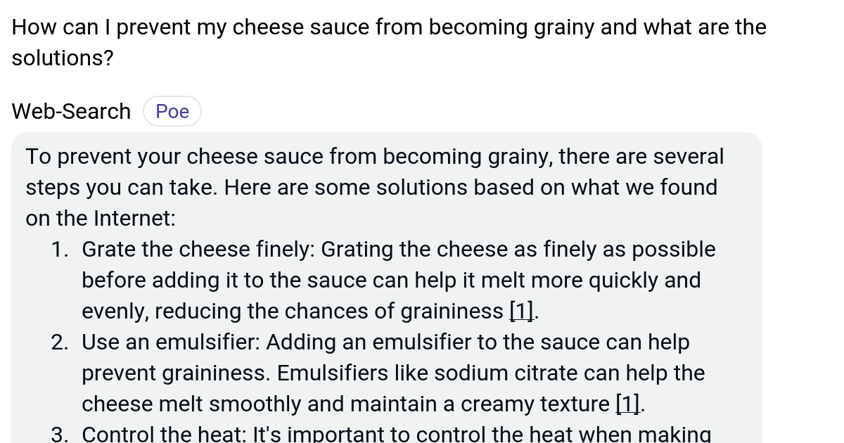 How can I prevent my cheese sauce from grainy and what are the