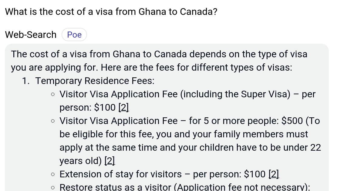 What is the cost of a visa from Ghana to Canada? Poe