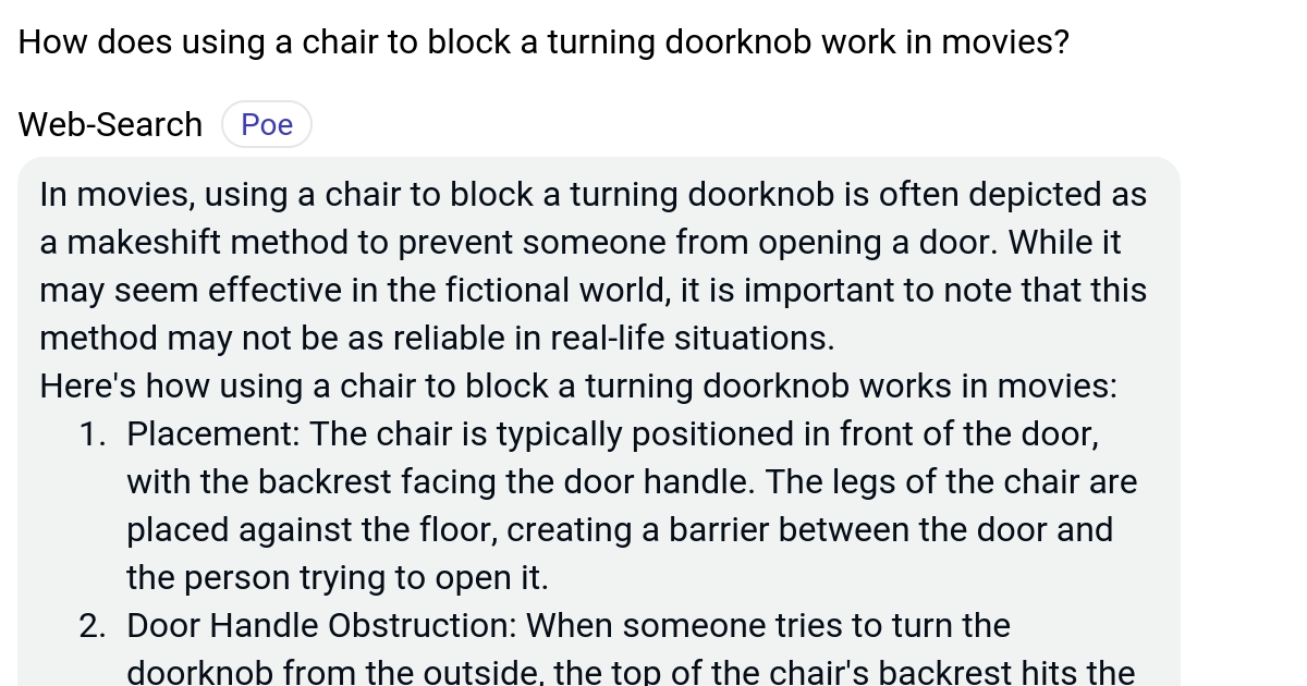 How does using a chair to block a turning doorknob work in movies? Poe