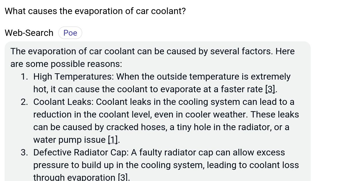 What causes the evaporation of car coolant? Poe