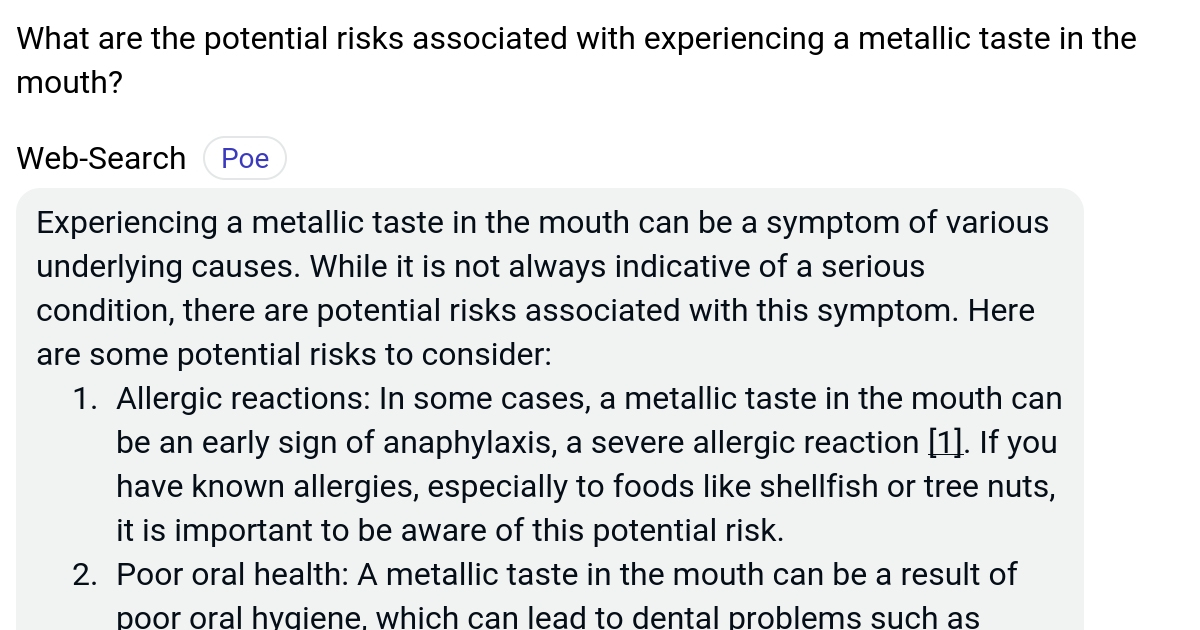 What are the potential risks associated with experiencing a metallic