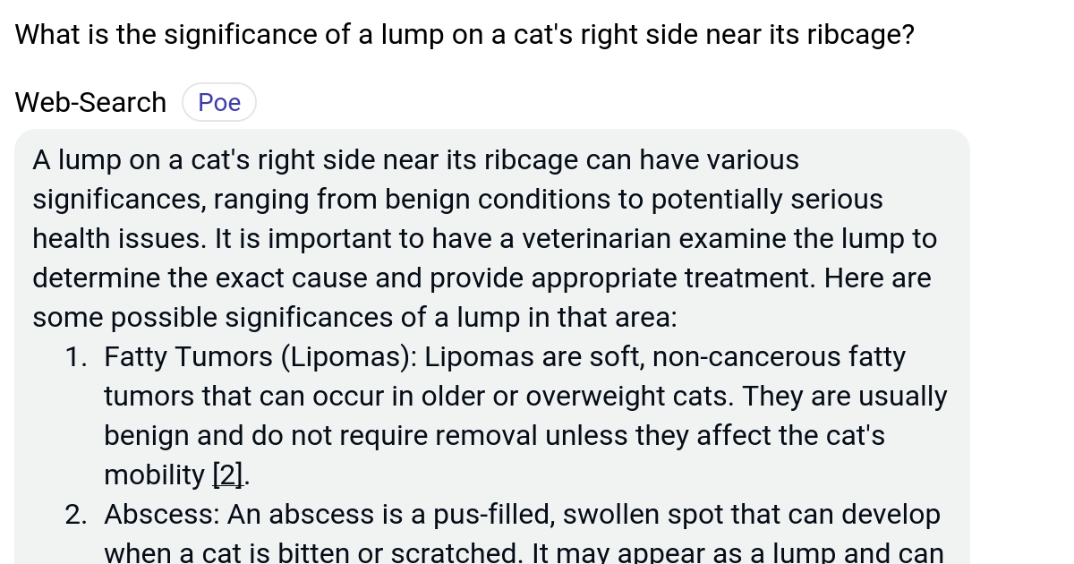 What is the significance of a lump on a cat's right side near its