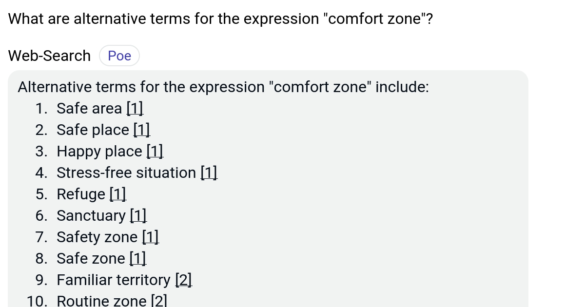 What are alternative terms for the expression zone"? Poe