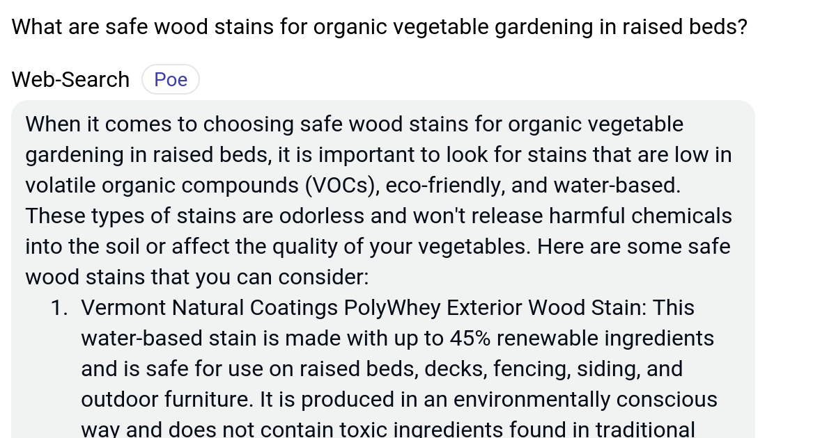 What are safe wood stains for organic vegetable gardening in raised