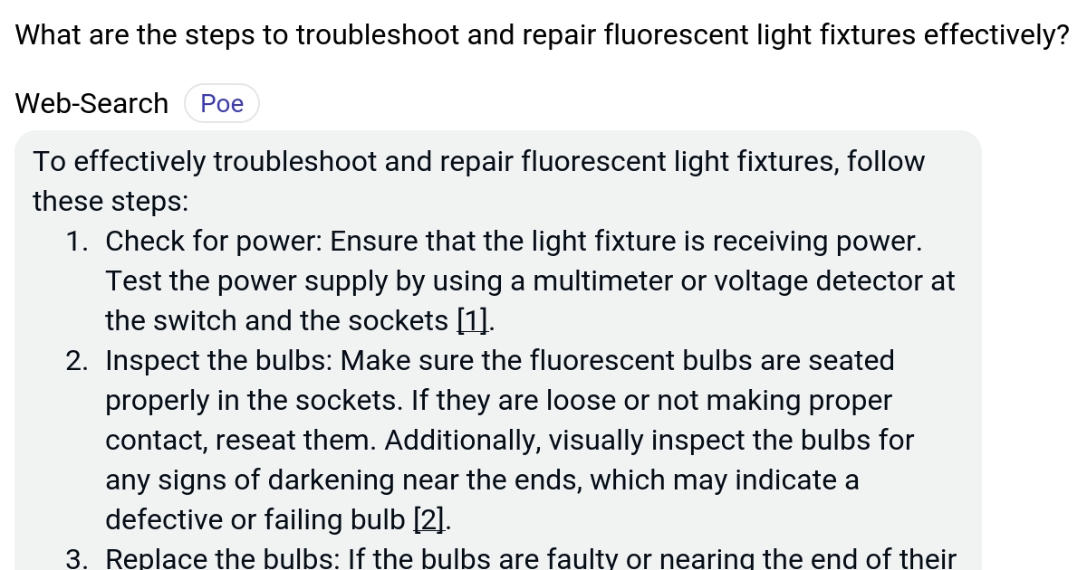 What are the steps to troubleshoot and repair fluorescent light