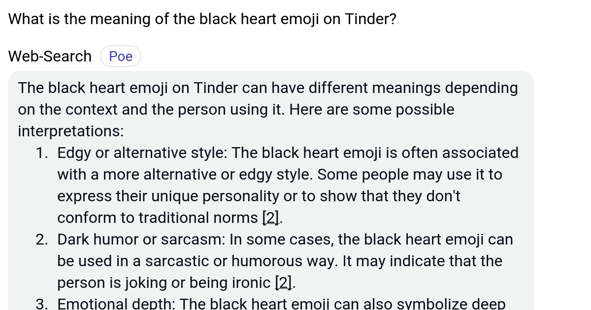What is the meaning of the black heart emoji on Tinder? Poe