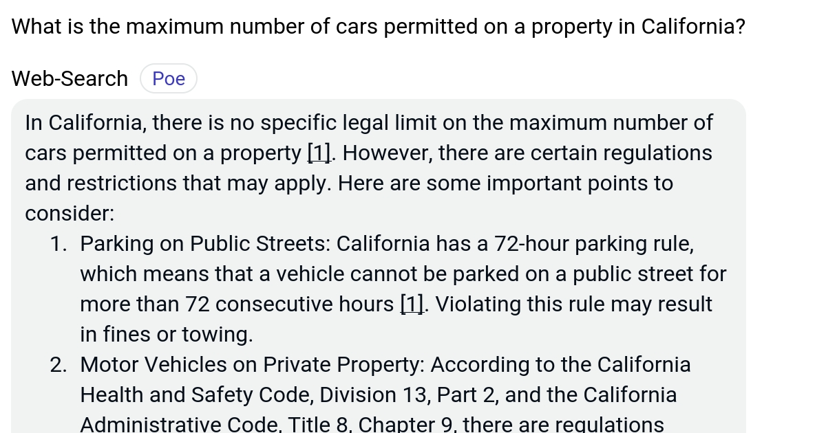 What is the maximum number of cars permitted on a property in