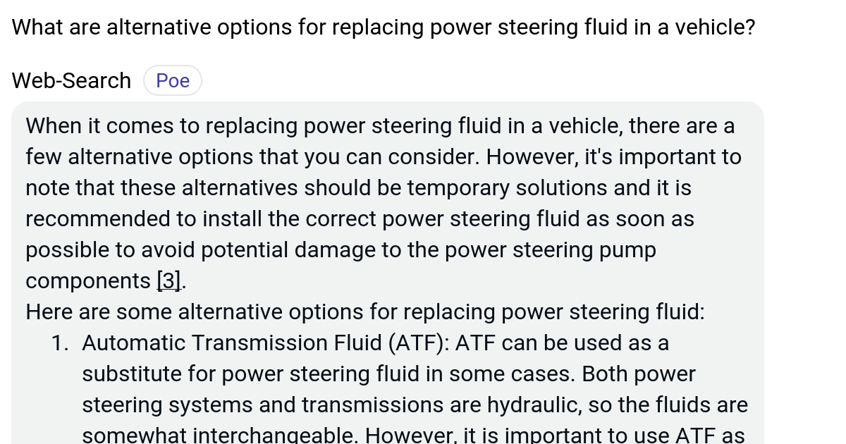 What are alternative options for replacing power steering fluid in a