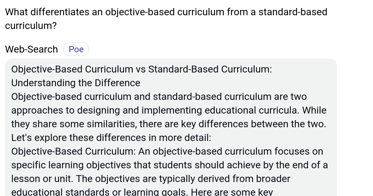 What differentiates an objectivebased curriculum from a standardbased