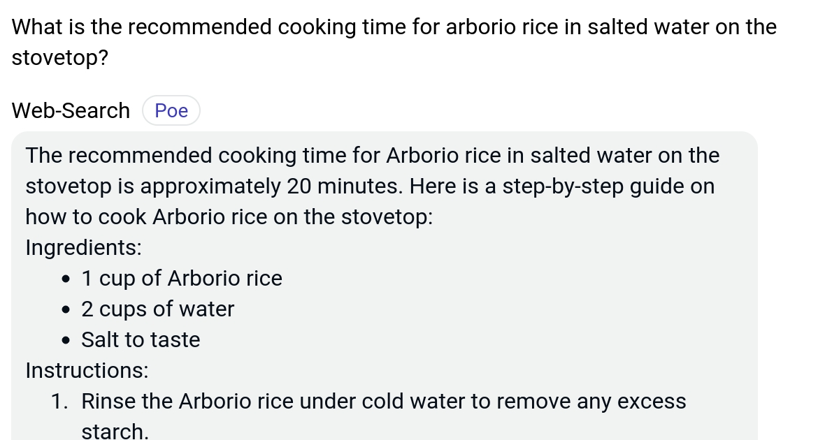 What is the cooking time for arborio rice in salted water