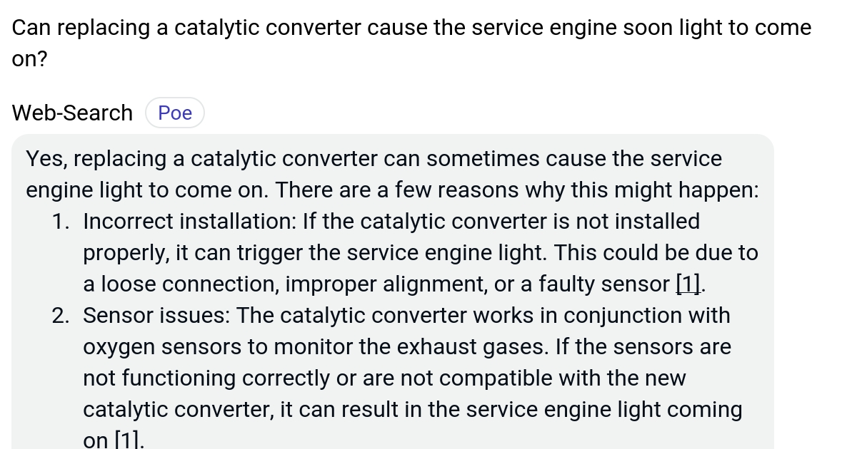 Can replacing a catalytic converter cause the service engine soon light to come on? Poe