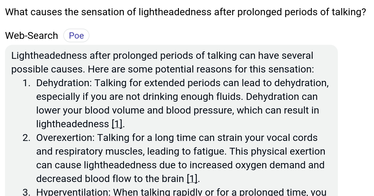 What causes the sensation of lightheadedness after prolonged periods of