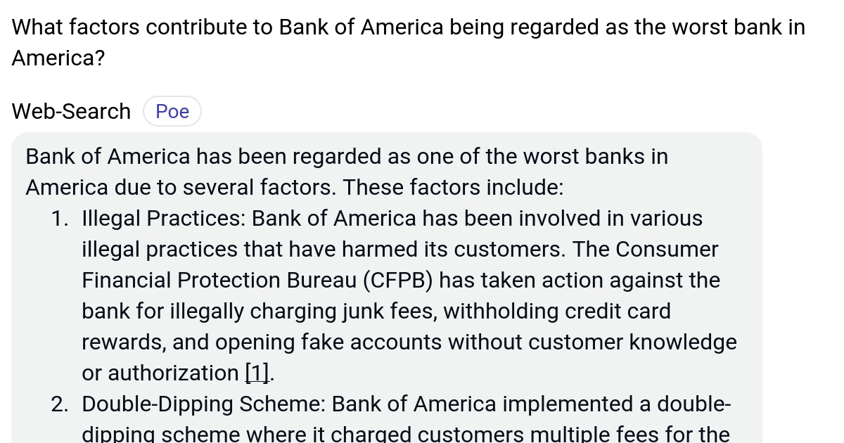 What factors contribute to Bank of America being regarded as the worst