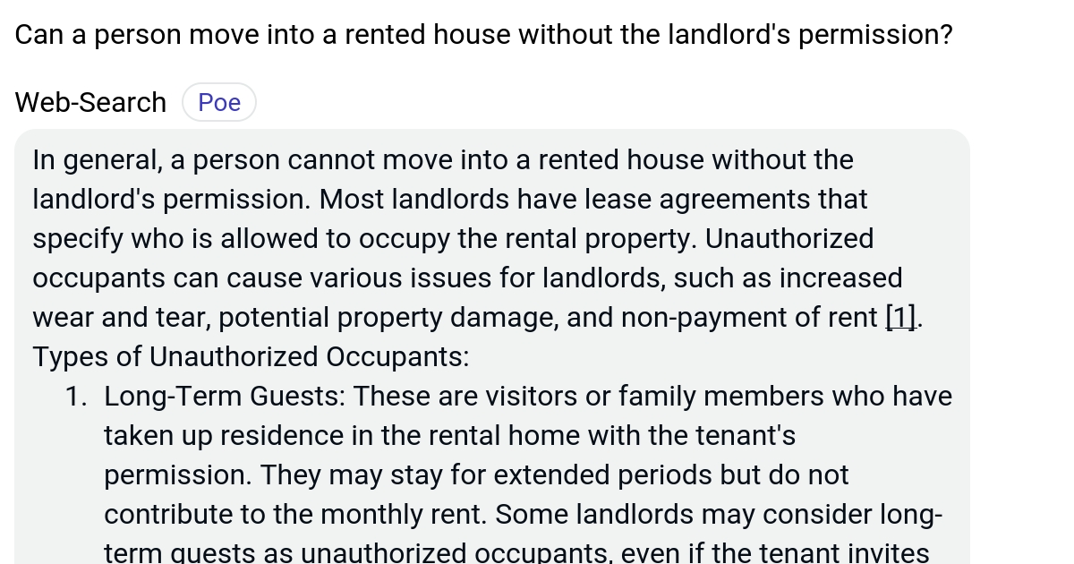Can a person move into a rented house without the landlord's permission
