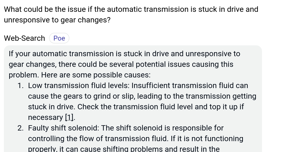 What could be the issue if the automatic transmission is stuck in drive and unresponsive to gear