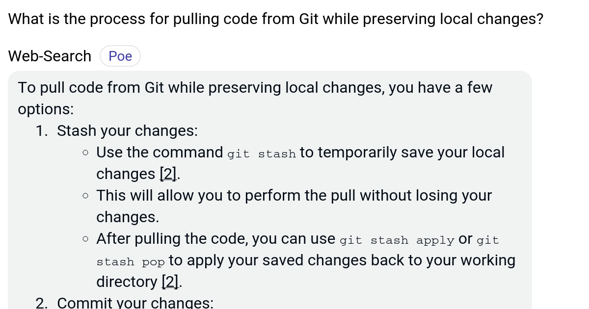 What is the process for pulling code from Git while preserving local