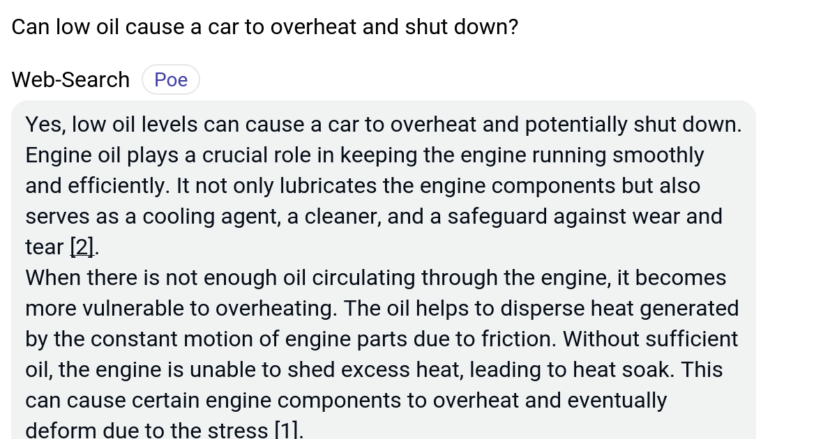 Can low oil cause a car to overheat and shut down? Poe